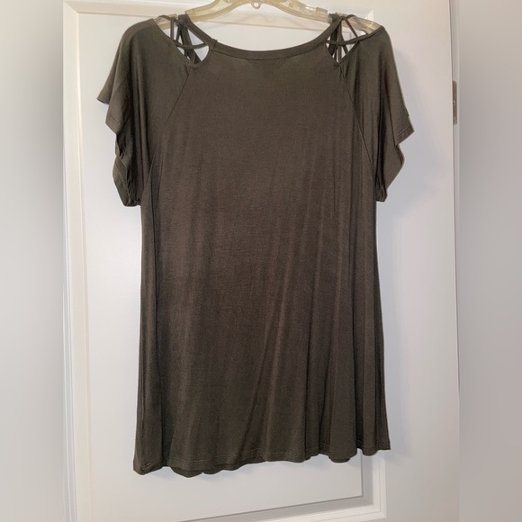 Olive Green Relaxed Fit Cut Out Top - Picture 4 of 5